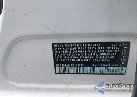 2012 Volkswagen Golf 2.5L 4-Door z USA, uszkodzony, nr VIN WVWDB7AJ9CW276285